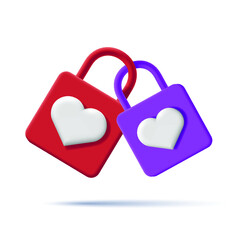 Web icon of a couple of padlocks with heart, 3d illustration. Vector illustration