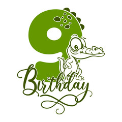 Birthday Anniversary Boy, 9 years, Number Nine, crocodile