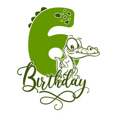 Birthday Anniversary Boy, 6 years, Number Six, crocodile