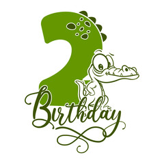 Second Birthday Anniversary, crocodile, 2 years, Numbers Two