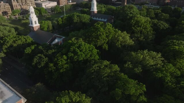 flying backwards reveal of New Haven Green