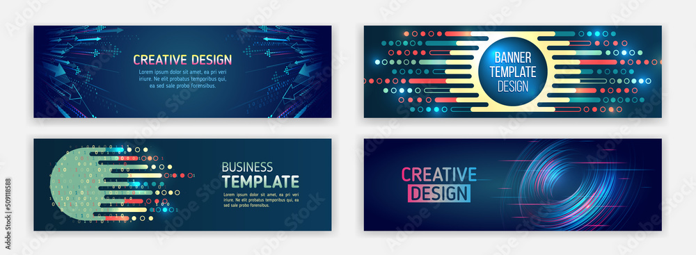 Poster set of web banner templates, information protection, big data. scientific and technical concept. mod