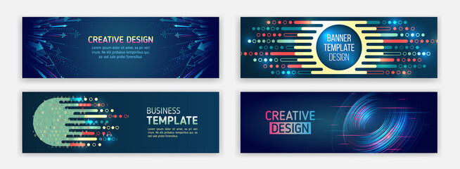 Set of web banner templates, information protection, big data. Scientific and technical concept. Modern banner in hi-tech style.