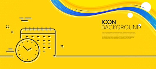 Calendar time line icon. Abstract yellow background. Clock sign. Watch symbol. Minimal calendar time line icon. Wave banner concept. Vector - obrazy, fototapety, plakaty