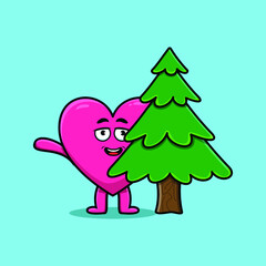 Cute cartoon Lovely heart character hiding tree in 3d modern design 