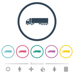 Camion side view flat color icons in round outlines