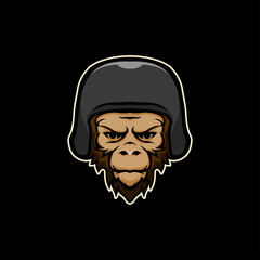 Monkey head with helmet cartoon premium mascot logo vector