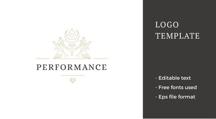 Magic human hands with half moon and gem elegant blossom triangle frame line art logo vector