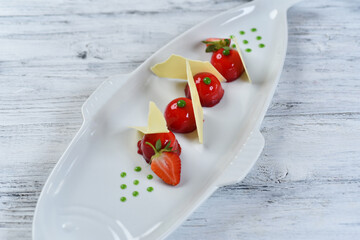 strawberry ice cream, strawberry dessert with sweet chips