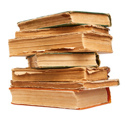 Stack of vintage books isolated on white background