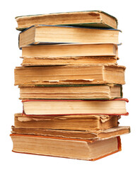 Stack of vintage books isolated on white background