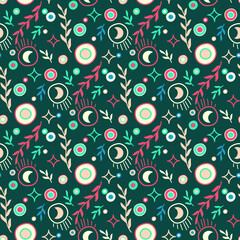 Fototapeta premium seamless pattern eastern motif with colorful circles and plants