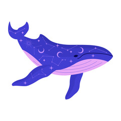 blue whale decorated by stars and constellations © Olga