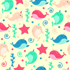 seamless pattern with cute whales