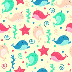 Printed kitchen splashbacks Sea life seamless pattern with cute whales
