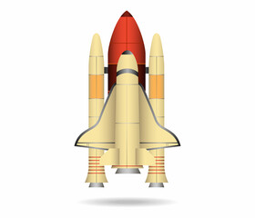 Spaceship and rocket illustration for space and technology travel. Shuttle symbol and futuristic design of shuttle and astronaut. Isolated design. Vector