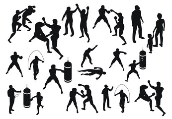 Fototapeta na wymiar Isometric boxing icons collection Silhouette design premium vector template