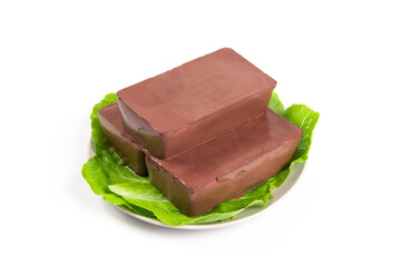 coagulated duck blood isolated on white background