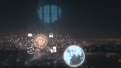 hacker in information security concept , Hackers are scanning fingerprints to destroy the system