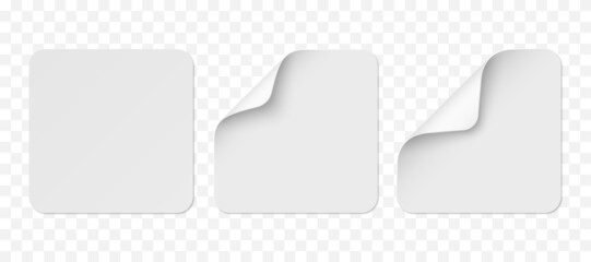 Vector white realistic square paper stickers with white corner isolated