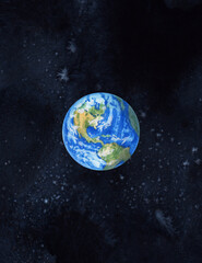 Watercolor earth in space isolated.