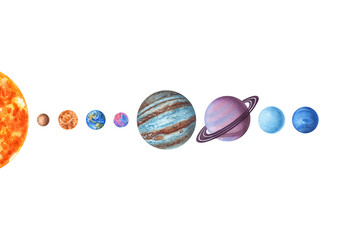 Watercolor solar system, planets isolated o white background. © Katya Zlobina