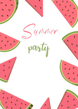 Summer colorful watermelon slices vector illustration. Isolated on white background. Greeting and invitation card design.