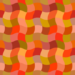 Abstract geometric seamless pattern. Green and red wavy patches mosaic. Colorful backdrop for textile design