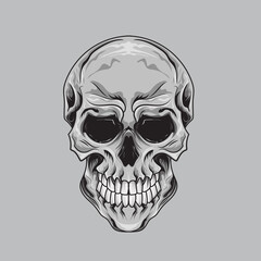 Monochrome Human skull Head Design element for poster, card, banner, t shirt, emblem, sign.