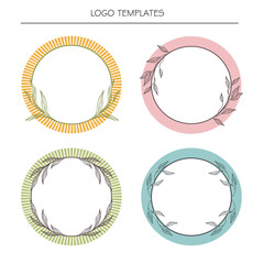 Logo templates. Set of the hand-drawn botanical wreaths. Wedding flourish laurel wreaths for invitation card.