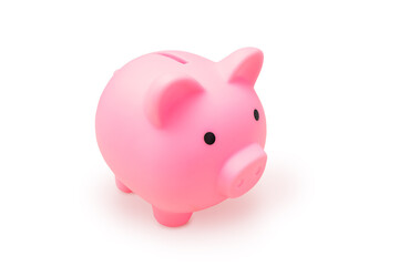 Pink piggy bank for banknotes and coins isolated on a white background. The concept of investment and financial savings for retirement and vacation