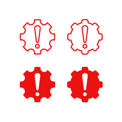 Gear warning exclamation sign. System error. Vector illustration