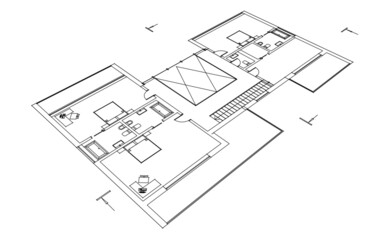 Modern house architectural drawing 3d illustration