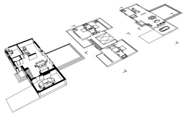 Modern house architectural drawing 3d illustration