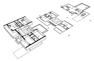 Modern house architectural drawing 3d illustration