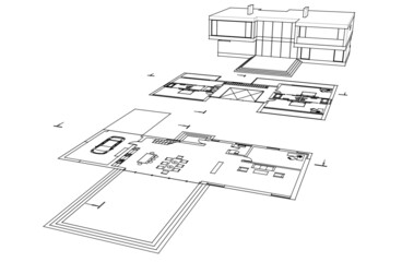 Fototapeta premium Modern house architectural drawing 3d illustration