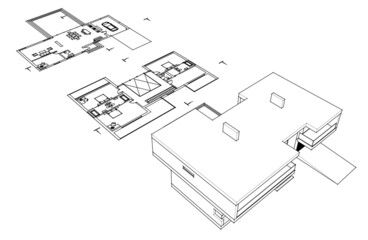 Modern house architectural drawing 3d illustration