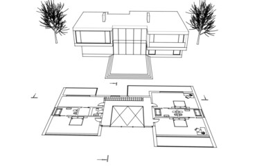 Modern house architectural drawing 3d illustration