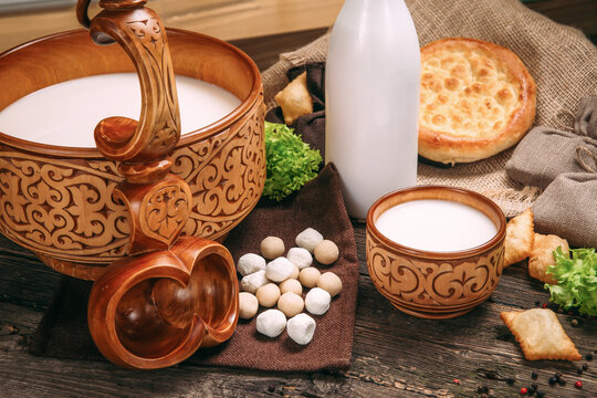 Kazakh national beverage kumis horse milk