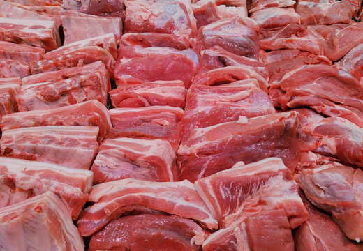 Background of fresh raw chopped meat.