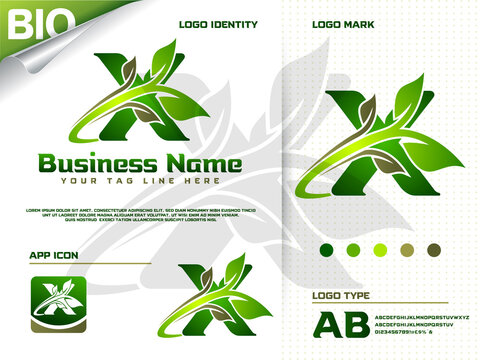 Initial letter X with Green leaf logo design vector