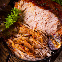 tasty pulled pork wrap with vegetables.