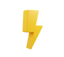 Yellow thunderbolt icon isolated on white. 3d rendering.