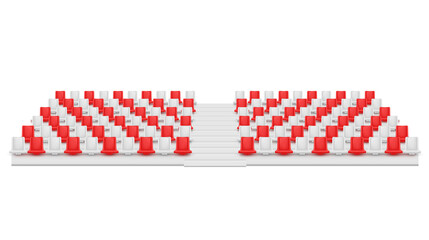 Realistic empty sports white and red grandstand vector illustration. Stadium seat spectators arena © Vikivector