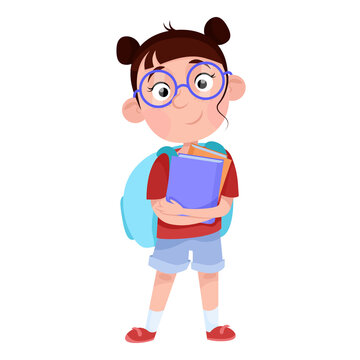Girl schoolgirl with a backpack and a book