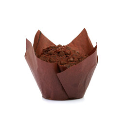 Chocolate muffin isolated on white background with clipping path