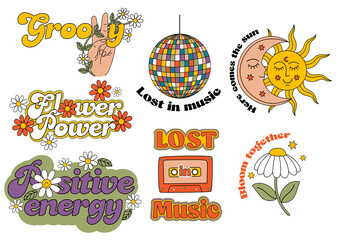 set of isolated hipster retro graphic.Slogan Stickers Set - 509145397