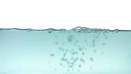 Water waves and splash with bubbles of air isolated on white background	