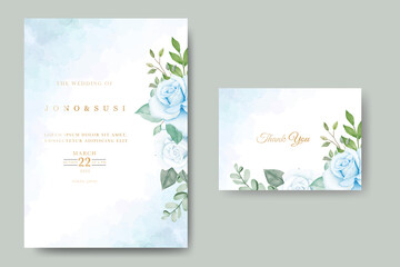 Naklejka na ściany i meble Navy Blue Floral Wedding Invitation Card