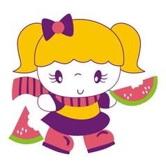 Girl with scarf eating watermelons